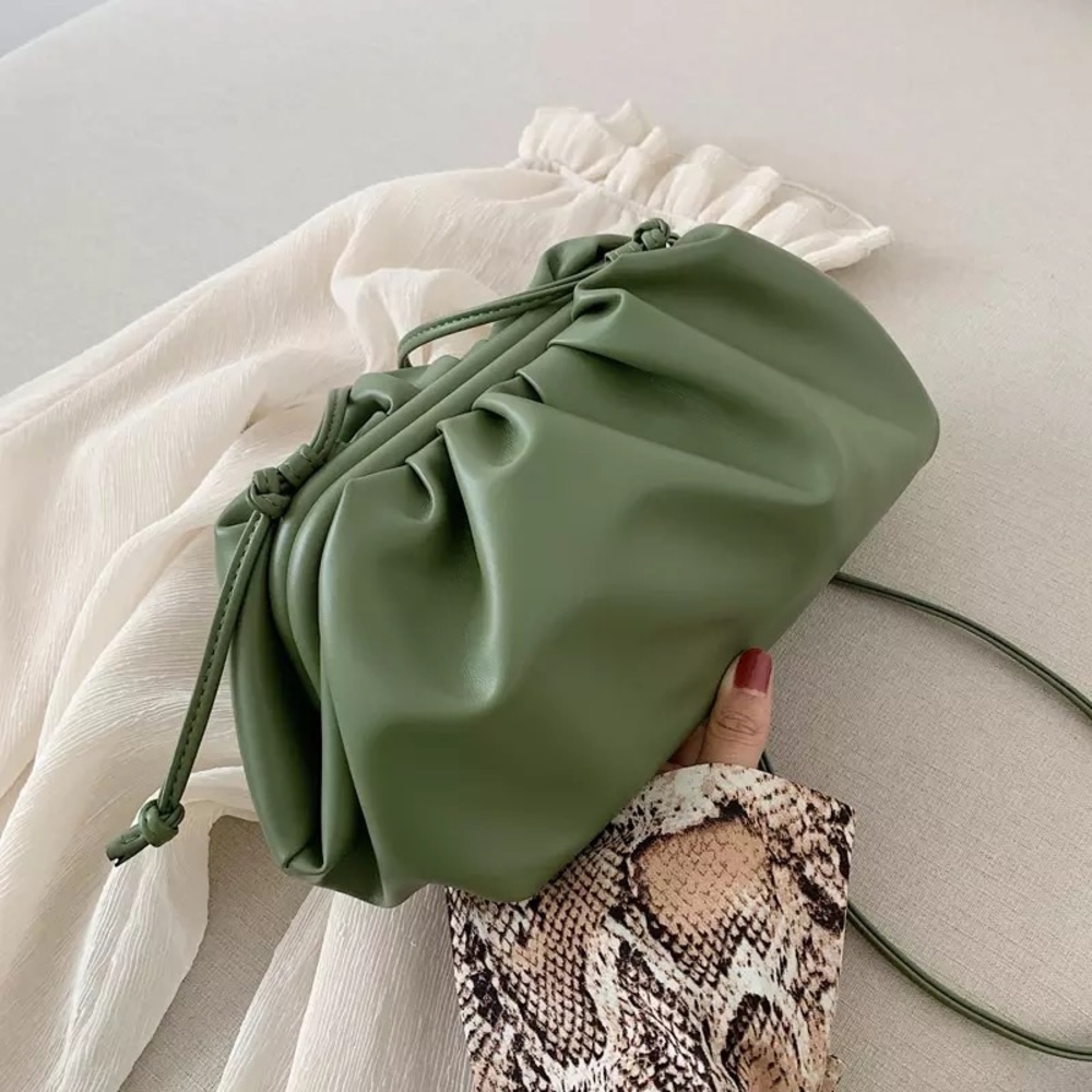 Cloud Clutch - Green Ruched Pouch Bag